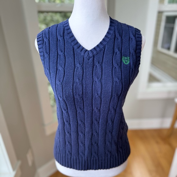 CHAPS Navy Blue V Neck Cableknit Cotton Sleeveless Sweater Vest Sz Small - Picture 10 of 11